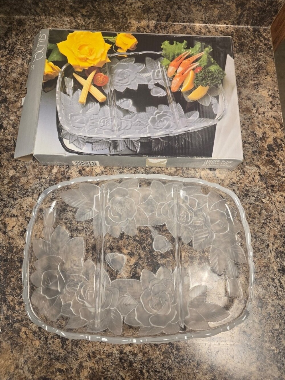 Clear Floral Divided Serving Platter - Transparent Glass